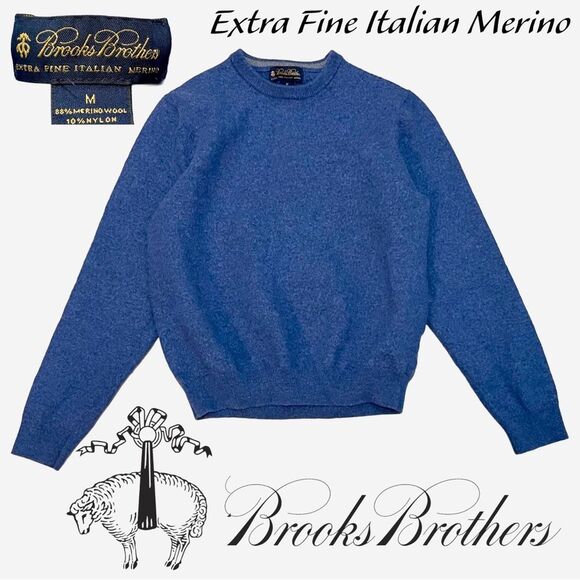 Brooks Brothers Extra Fine Italian Merino Wool Sweater Crew Neck Cuffed Boys M - Picture 1 of 12